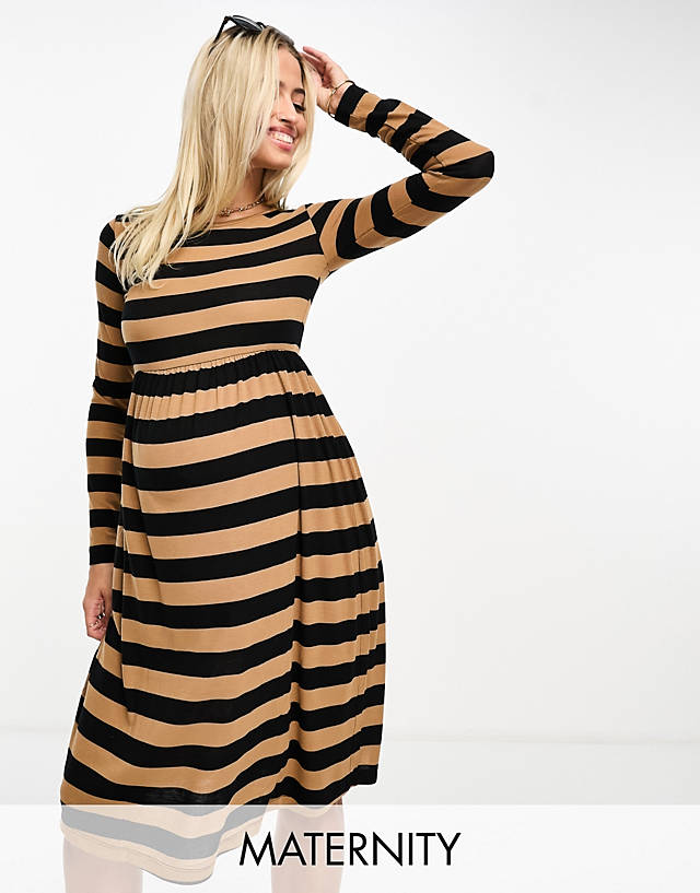 Mama.licious - Mamalicious Maternity long sleeve mini dress in black stripe