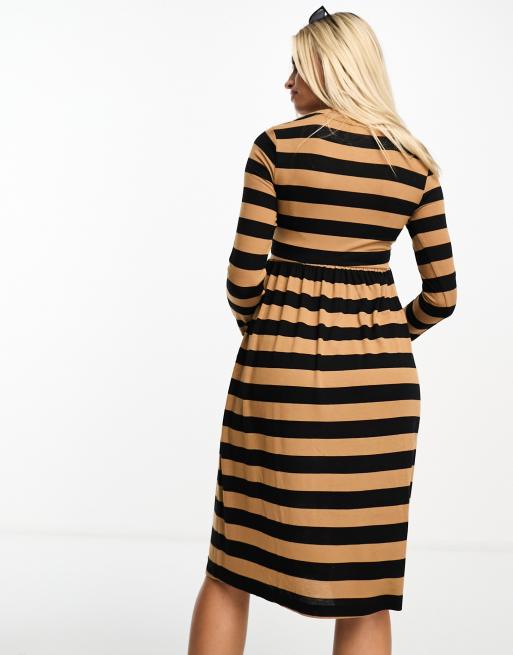 Mamalicious Maternity Black Stripe High Neck Midi Dress