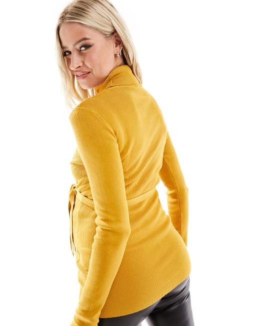 Mamalicious Maternity long sleeve roll neck top in amber gold | ASOS