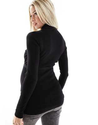 Mama.licious Mamalicious Maternity Long Sleeve Roll Neck Top In Black