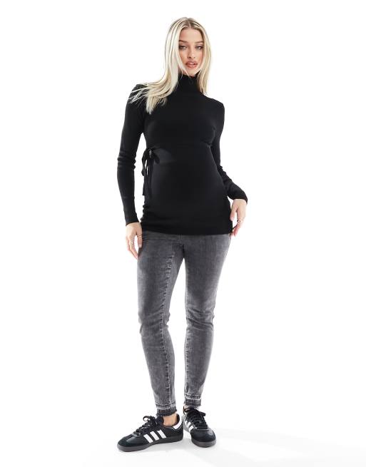 Mamalicious Maternity long sleeve roll neck top in black | ASOS