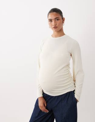 Mama.licious Mamalicious Maternity Long Sleeve Ruched Detail T-shirt In White