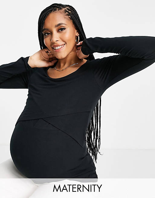Tops Mamalicious Maternity long sleeve t-shirt in black 