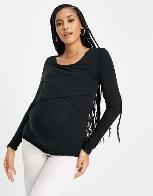 Mamalicious Maternity long sleeve t-shirt in black, 3 of 4