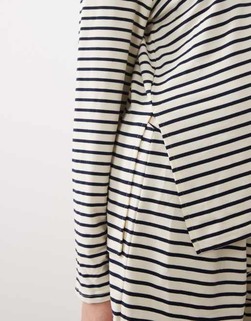 Mamalicious Maternity long sleeve t-shirt in cream with navy stripe, 2 of 4