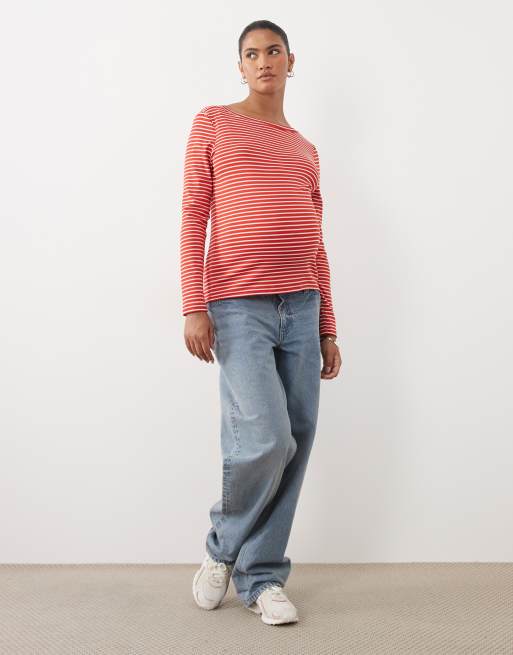 Mamalicious Maternity long sleeve t-shirt in red and pink stripe, 4 of 4