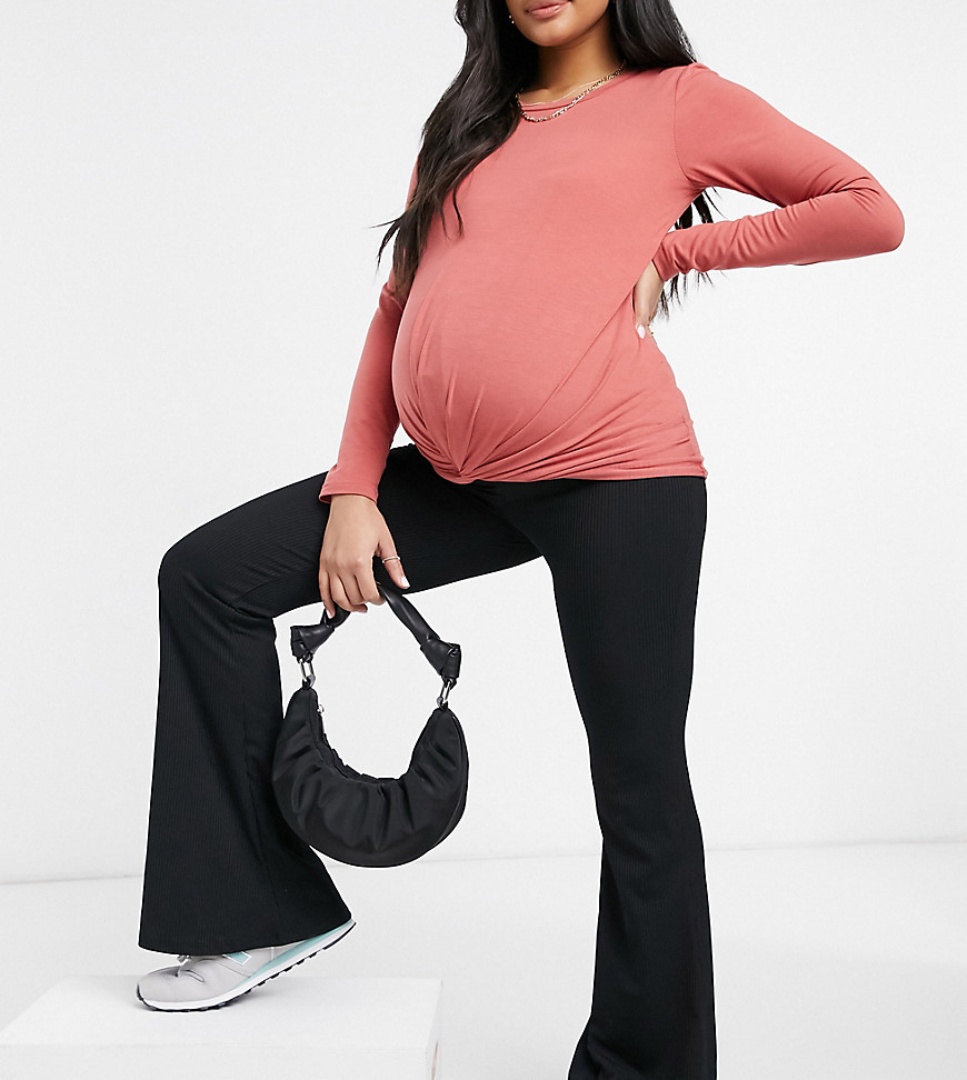 Mamalicious Maternity long sleeve t-shirt with knot front in dark rose-Pink