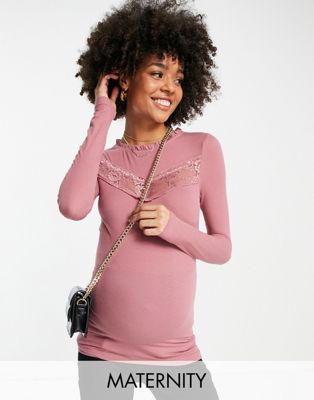 Mamalicious maternity long sleeve top in rose pink