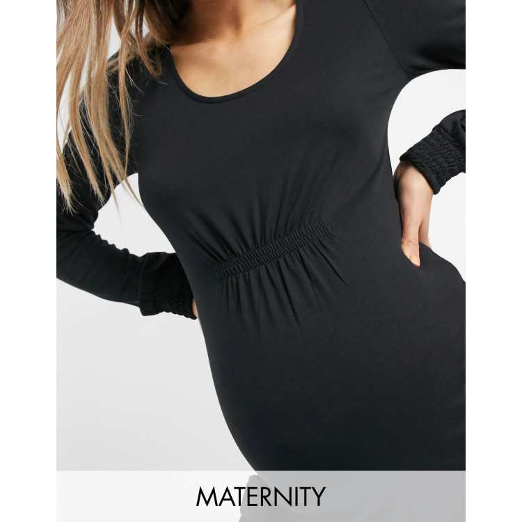 Mamalicious Maternity long sleeve top with ruching in black | ASOS