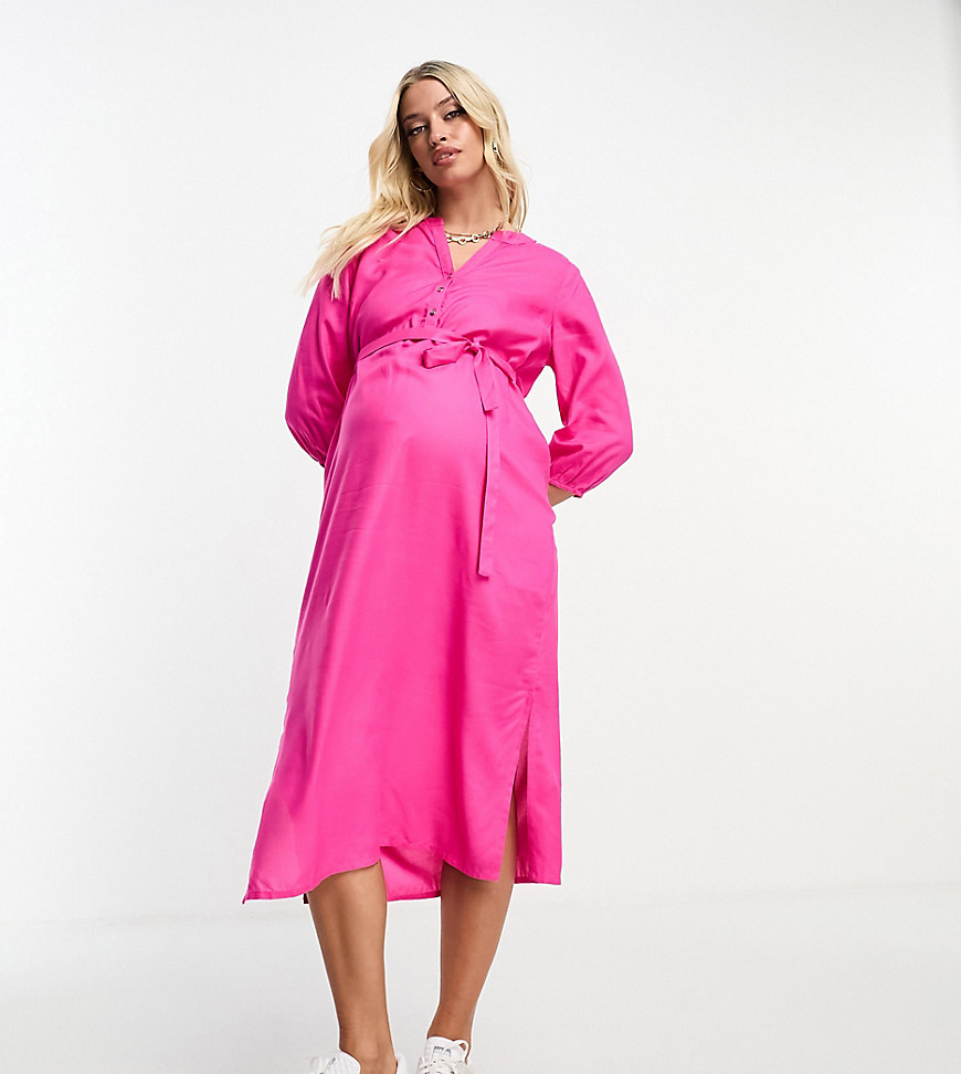 Mamalicious Maternity long sleeve wrap midi dress in pink
