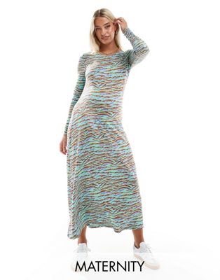 Mamalicious Maternity long sleeved maxi dress in multi zebra print