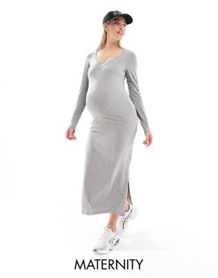 Mamalicious Maternity long sleeved maxi dress with side splits in grey