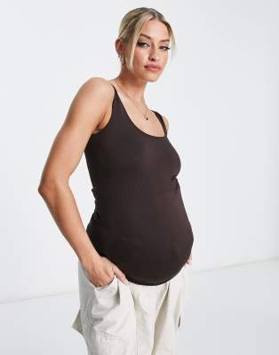 Mama.licious Mamalicious Maternity longline vest co-ord in chocolate brown