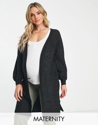 Mamalicious Maternity longline wrap belted cardigan in black