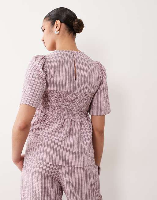 Mamalicious Maternity - Lyserød kortærmet top med rynket bryst og gingham-tern - Del af sæt, 4 af 4