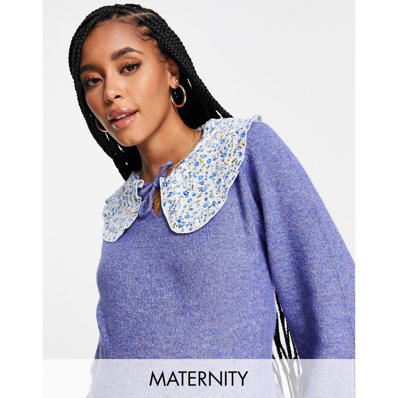 Maglie e cardigan Maglioni Mamalicious Maternity - Maglione con colletto stile Peter Pan con stampa a fiori, colore blu