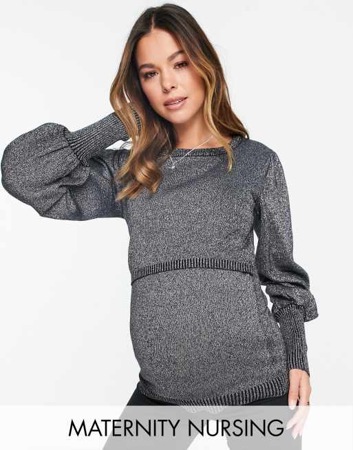 Mamalicious Maternity - Maglione con maniche voluminose in cotone grigio mélange - LGREY