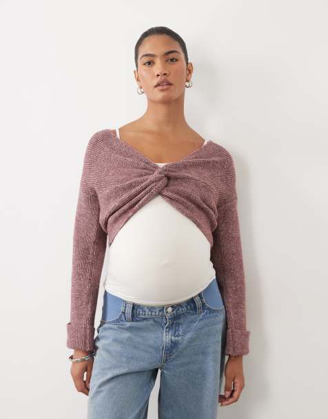 Mamalicious Maternity maglione corto 2 in 1 con dettaglio arricciato in mélange bordeaux - view 1