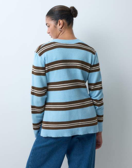 Mamalicious Maternity maglione scollo a V 2 function a righe azzurre e marroni, 3 di 5