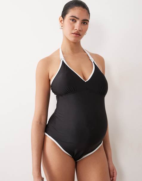 Mamalicious Maternity - Maillot 1 pièce dos nu avec clip d'allaitement et bords contrastants - Noir - view 1