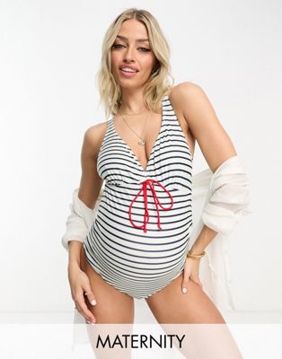 Mamalicious Maternity swimsuit in blue and white stripe  - ASOS Price Checker