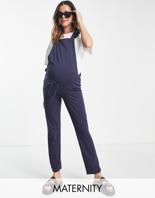 Mamalicious Maternity - Marineblå overalls med flæser på skuldre