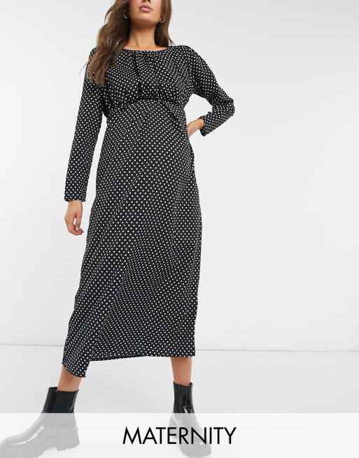 Mamalicious Maternity maxi dress in black polka dot ASOS