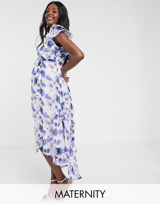 Mamalicious Maternity maxi dress with hi low hem and ruffle detail in floral ASOS