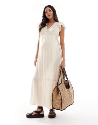 Mamalicious Maternity - Maxikleid in Hellbeige, Umstandsmode-Neutral