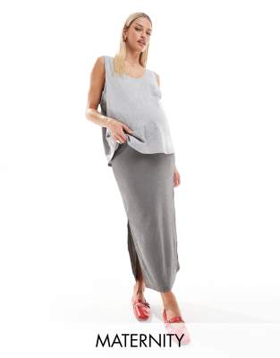 Mamalicious Maternity - Maxirock in Grau mit Struktur und Seitenschlitz, Umstandsmode