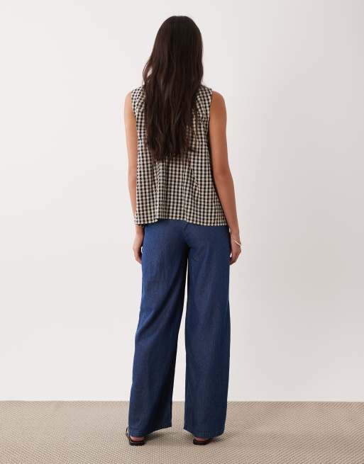 Mamalicious Maternity - Mellemblå forvaskede chambray-jeans med løbesnor under maven, 3 af 5