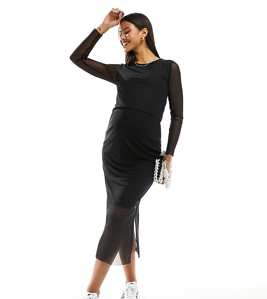Mamalicious Maternity mesh long sleeved top co-ord in black