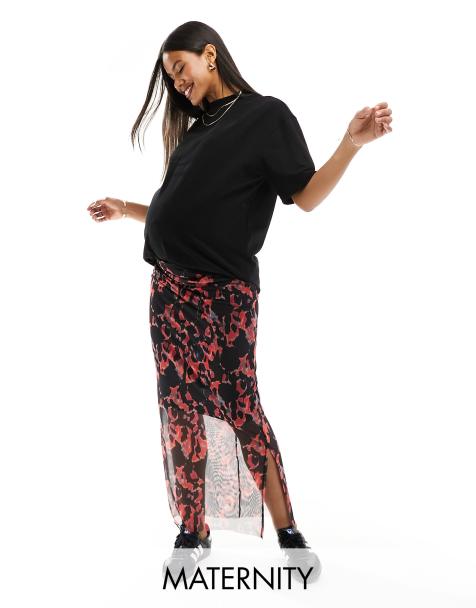 Mamalicious Maternity mesh maxi skirt in red abstract print - view 1