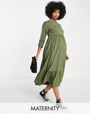 Mamalicious Maternity midi dress in green print
