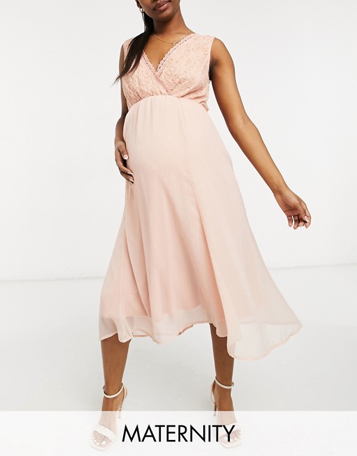 Mamalicious Maternity midi dress in pink
