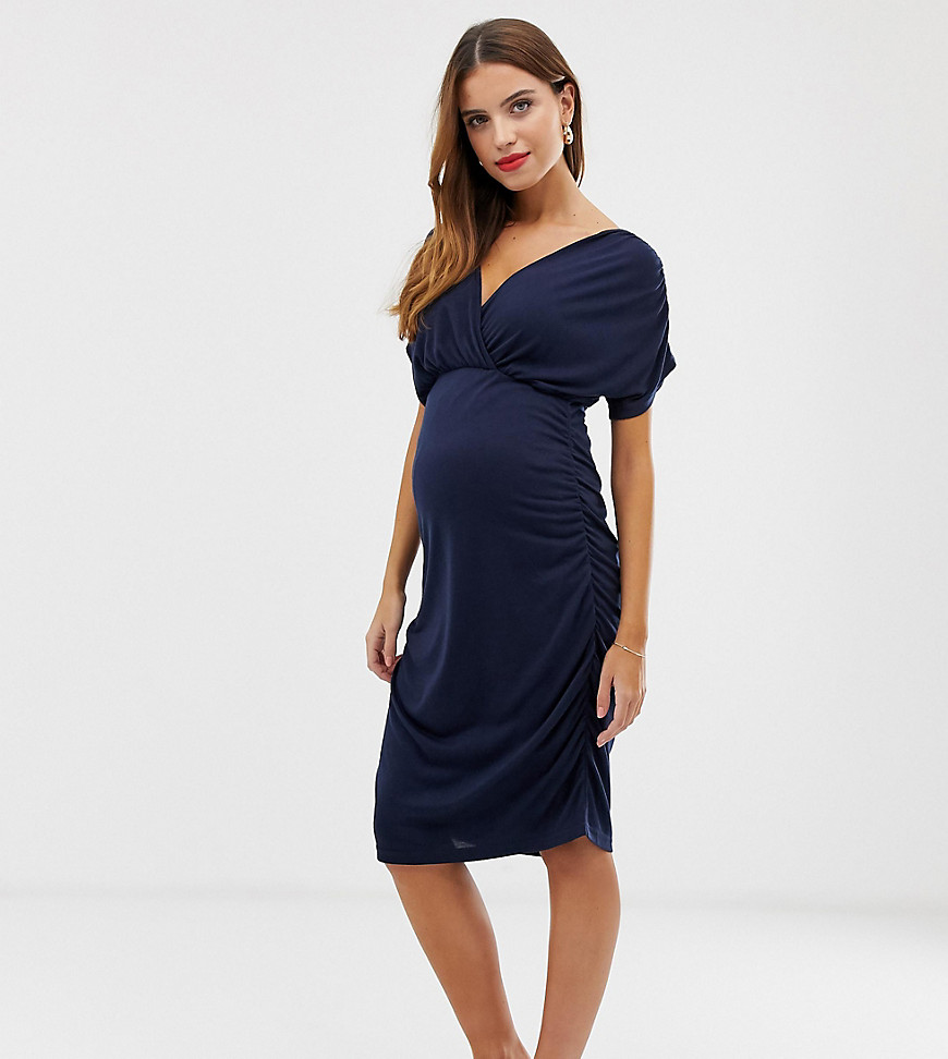 Mamalicious Maternity - Midi-jurk met geplooid detail-Marineblauw