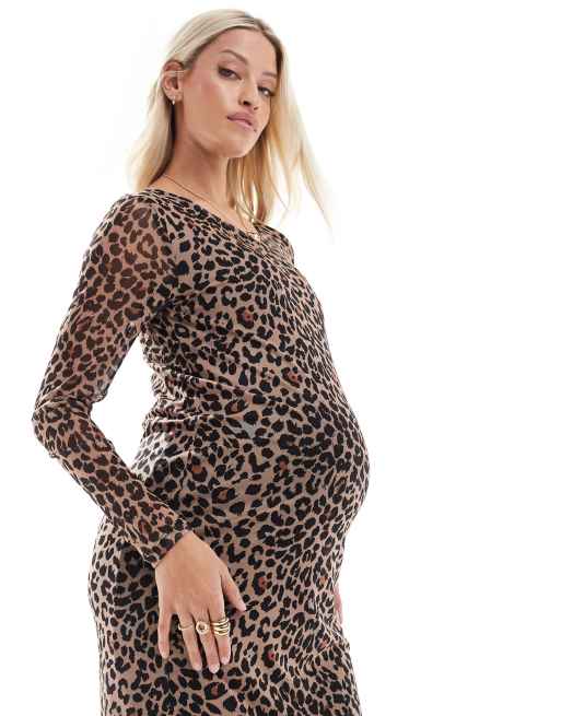 Mamalicious Maternity - Midi jurk van mesh met lange mouwen in luipaardprint, 4 van 4