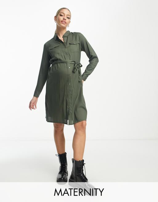 MAMA.LICIOUS Mamalicious Maternity Long Sleeve Midi Dress In Khaki