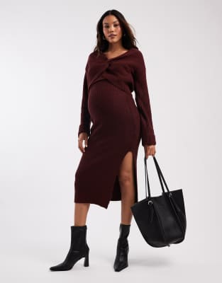 Mamalicious Maternity - Midi-Strickrock in Burgunderrot, Kombiteil