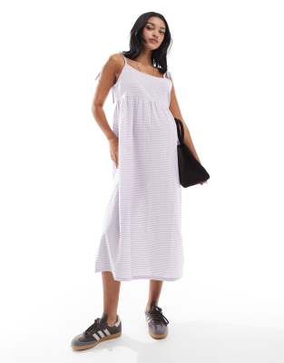 Mama. licious Maternity - Midikleid aus Baumwolle mit Vichy-Karo in Flieder-Weiß