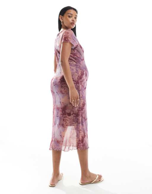 Mamalicious Maternity – Midikleid aus Jersey-Netzstoff mit rosa Marmormuster und U-Boot-Ausschnitt, Umstandsmode, 4 von 4