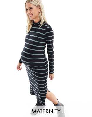 Mamalicious Maternity - Midikleid in Schwarz und Grün gestreift