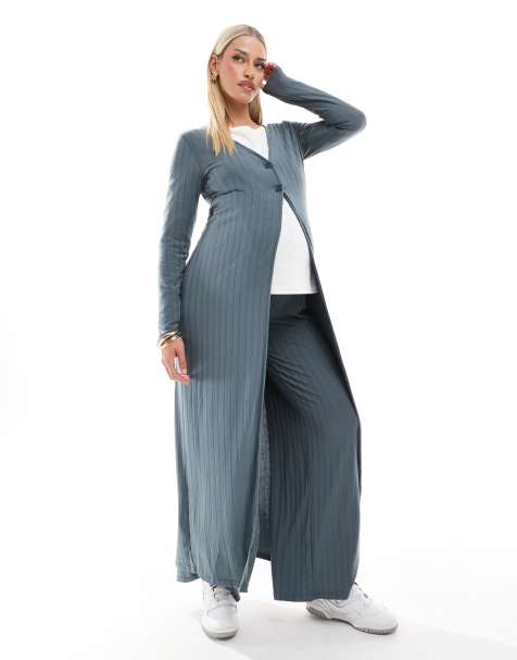 Mamalicious Maternity – Mieszaj i łącz – Szaroniebieski kardigan maxi z prążkowanego dżerseju, część zestawu - view 1