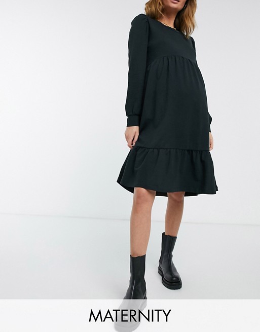 Mamalicious Maternity mini smock dress with tiered skirt in black
