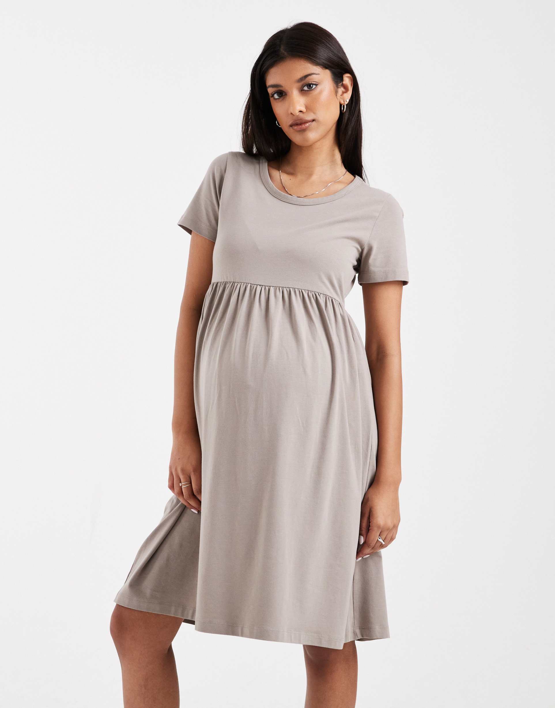 mamalicious maternity mini smock t-shirt dress in beige