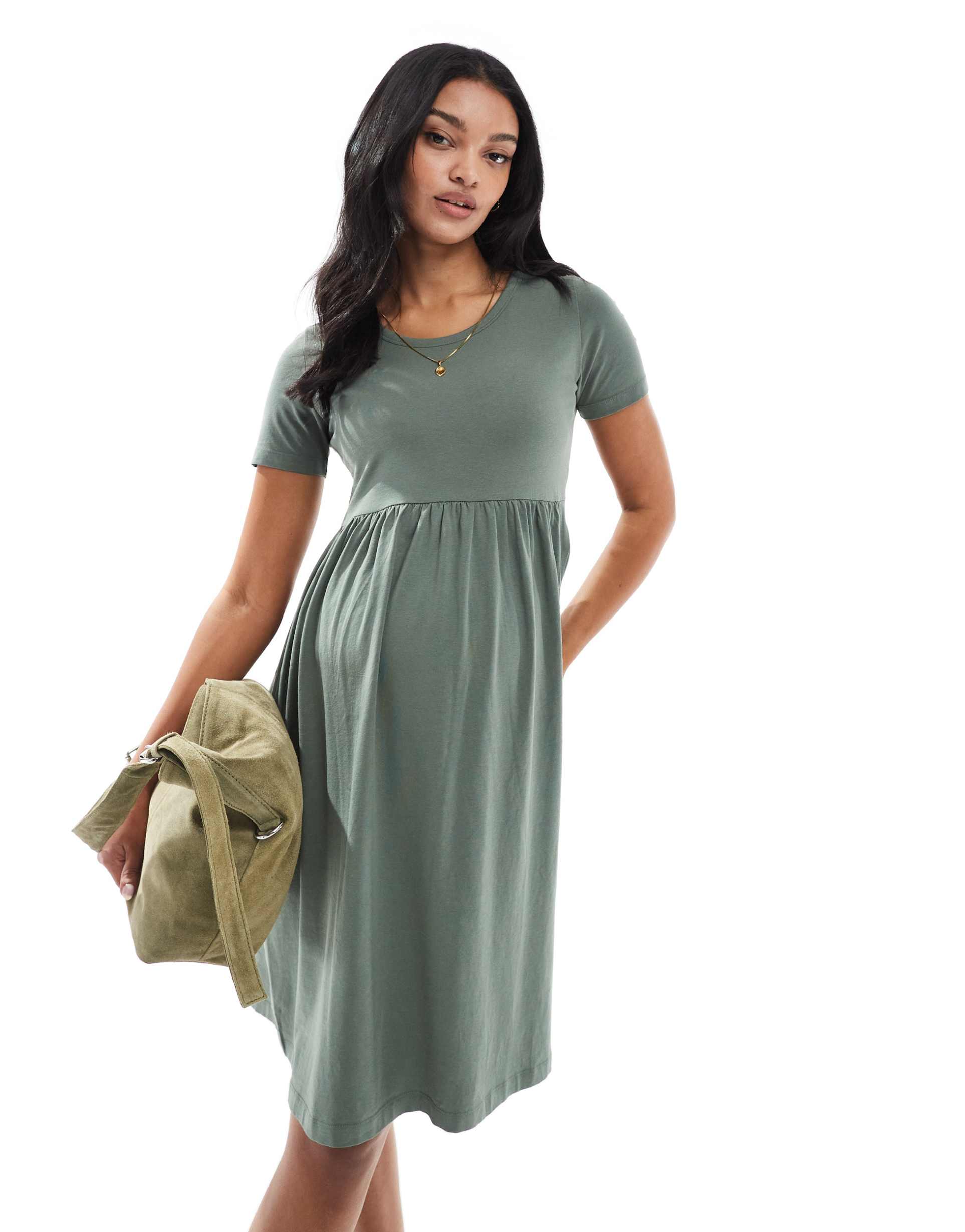 mamalicious maternity mini smock t-shirt dress in khaki