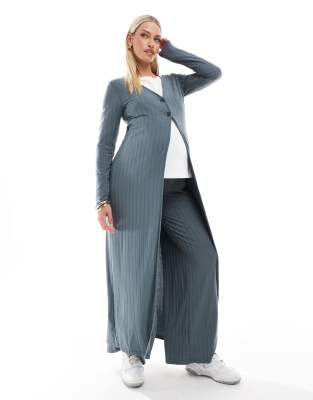 Mamalicious Maternity mix & match ribbed jersey maxi cardigan in asphalt - part of a set-Gray