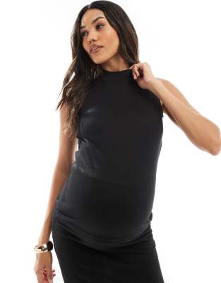 Mama.licious Mamalicious Maternity mix & match soft jersey high neck top co-ord in black