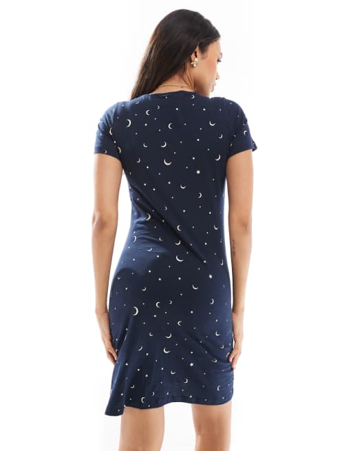Mamalicious Maternity – Nachthemd in Marineblau mit Mond- und Sternmuster und Stillfunktion, 4 von 4