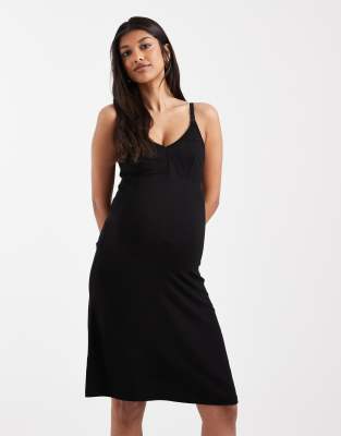 Mamalicious Maternity - Nachthemd in Schwarz mit Camisole-Trägern und 2 Stillfunktionen